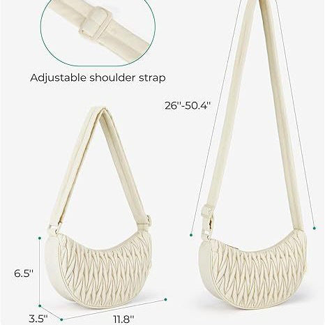 Brown Chic Pleated Crescent Sling Bag Water Resistant Lightweight Crossbody & Shoulder Purse Women's Bags & Handbags