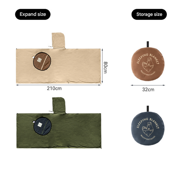 Khaki Cozy 4 In 1 Wearable Fleece Poncho Sleeping Bag Multifunctional Camping Blanket With Detachable Hood Blankets
