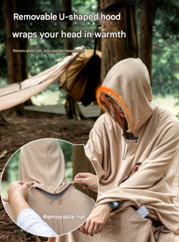 Khaki Cozy 4 In 1 Wearable Fleece Poncho Sleeping Bag Multifunctional Camping Blanket With Detachable Hood Blankets