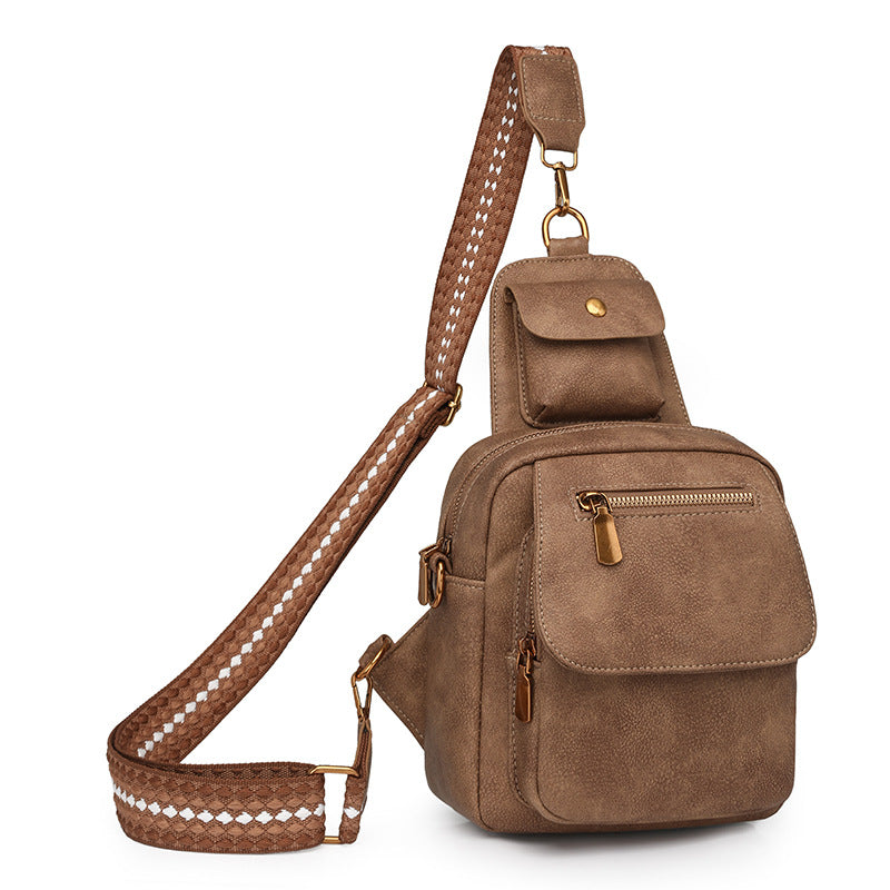 Brown Stylish Pu Leather Sling Crossbody Bag For Women Multi Pocket Chest Pack With Adjustable Wide Strap Women's Bags & Handbags