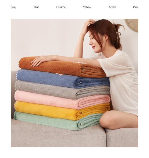 200*230Cm Orange Ultra Soft Dual Sided Waffle & Plush Fleece Blanket Large Cozy Throw For Bed Sofa Blankets