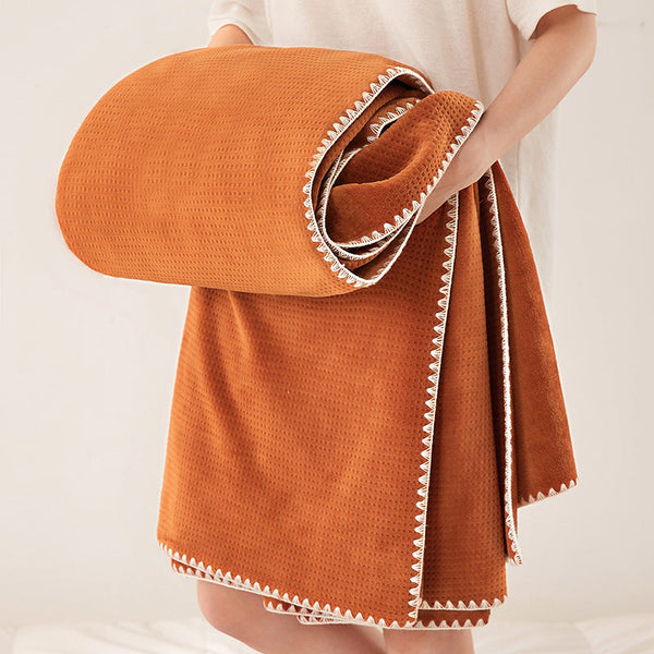 200*230Cm Orange Ultra Soft Dual Sided Waffle & Plush Fleece Blanket Large Cozy Throw For Bed Sofa Blankets