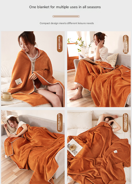200*230Cm Orange Ultra Soft Dual Sided Waffle & Plush Fleece Blanket Large Cozy Throw For Bed Sofa Blankets