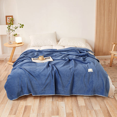 200*230Cm Blue Ultra Soft Dual Sided Waffle & Plush Fleece Blanket Large Cozy Throw For Bed Sofa Blankets