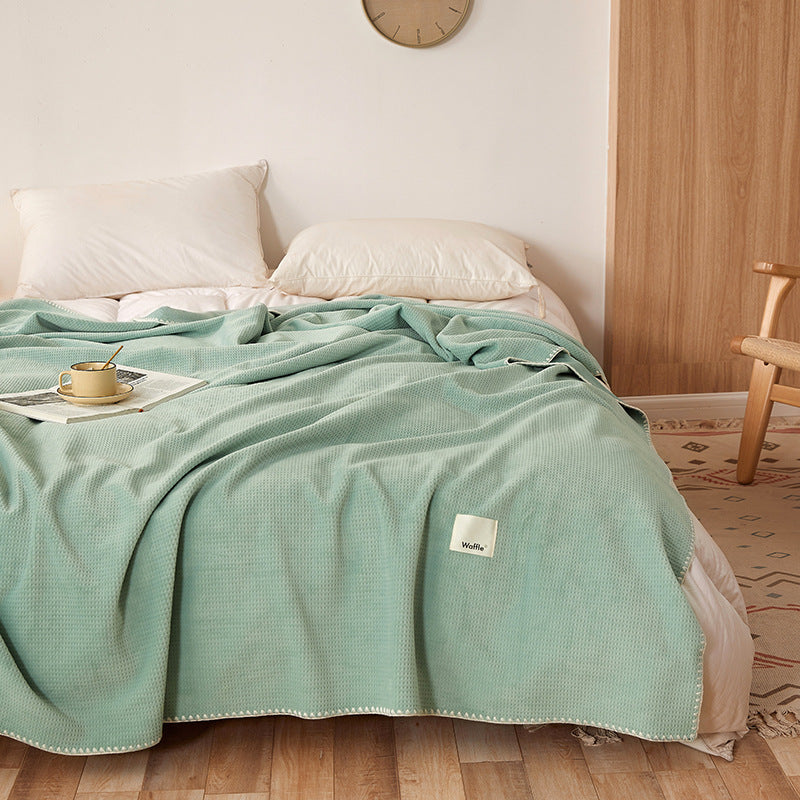 200*230Cm Green Ultra Soft Dual Sided Waffle & Plush Fleece Blanket Large Cozy Throw For Bed Sofa Blankets