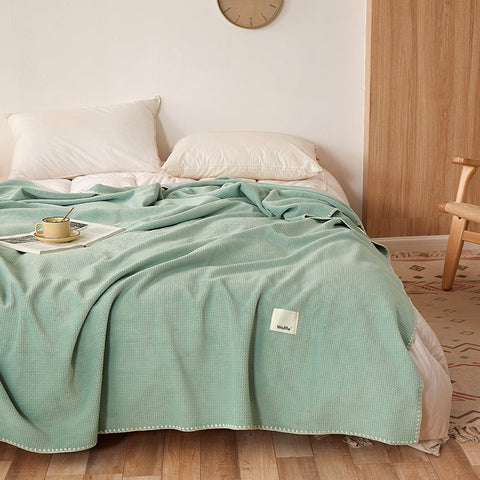 200*230Cm Green Ultra Soft Dual Sided Waffle & Plush Fleece Blanket Large Cozy Throw For Bed Sofa Blankets