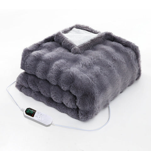 140*80Cm Grey Luxurious Faux Rabbit Fur Electric Heated Throw Blanket Cozy Warmer With 9 Settings & Timer (Au Plug) Blankets