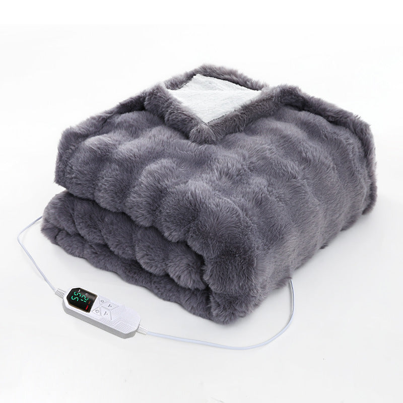 127*152Cm Grey Luxurious Faux Rabbit Fur Electric Heated Throw Blanket Cozy Warmer With 9 Settings & Timer (Au Plug) Blankets