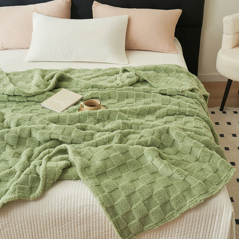 200*230Cm Light Green Ultra Soft Waffle Textured Plush Fleece Blanket Large Cozy All Season Throw For Bed & Sofa Blankets