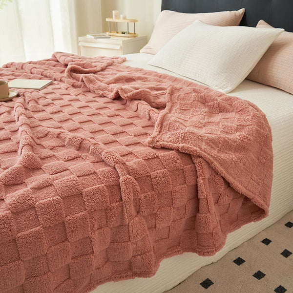 200*230Cm Pink Ultra Soft Waffle Textured Plush Fleece Blanket Large Cozy All Season Throw For Bed & Sofa Blankets
