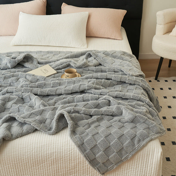 200*230Cm Grey Ultra Soft Waffle Textured Plush Fleece Blanket Large Cozy All Season Throw For Bed & Sofa Blankets