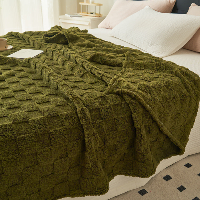 200*230Cm Dark Green Ultra Soft Waffle Textured Plush Fleece Blanket Large Cozy All Season Throw For Bed & Sofa Blankets