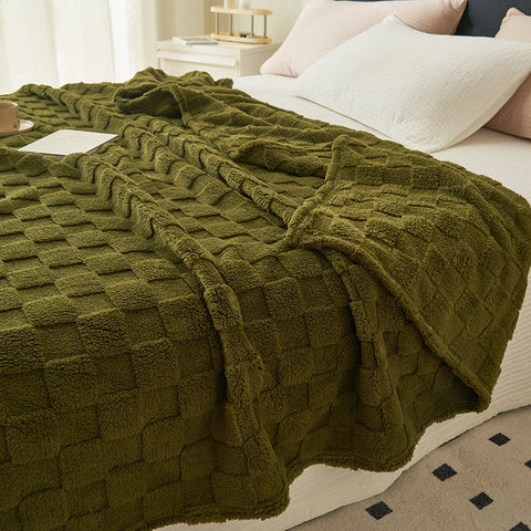 200*230Cm Dark Green Ultra Soft Waffle Textured Plush Fleece Blanket Large Cozy All Season Throw For Bed & Sofa Blankets