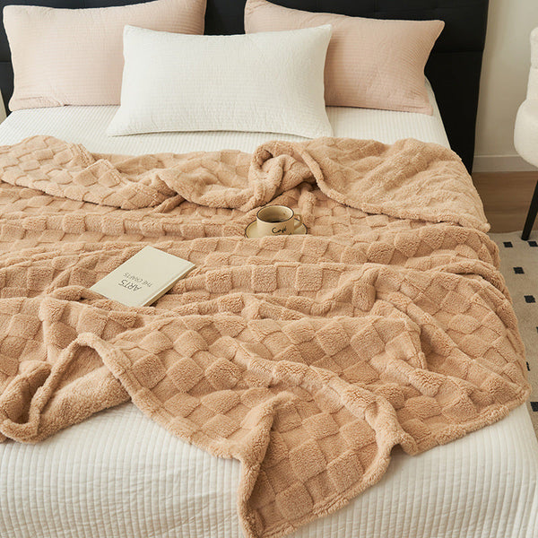 200*230Cm Khaki Ultra Soft Waffle Textured Plush Fleece Blanket Large Cozy All Season Throw For Bed & Sofa Blankets