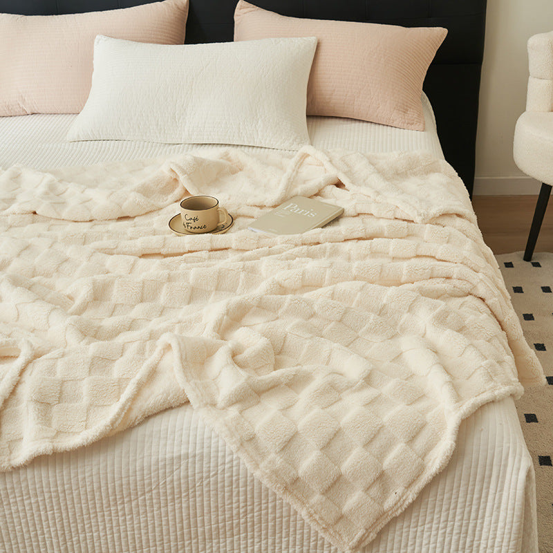 200*230Cm Milky White Ultra Soft Waffle Textured Plush Fleece Blanket Large Cozy All Season Throw For Bed & Sofa Blankets