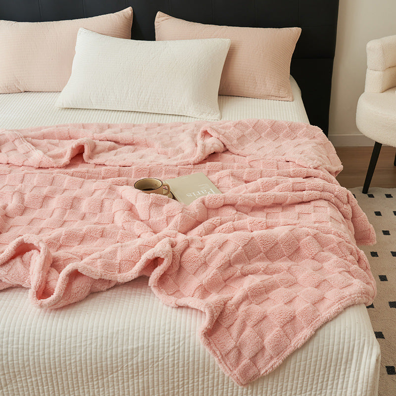200*230Cm Light Pink Ultra Soft Waffle Textured Plush Fleece Blanket Large Cozy All Season Throw For Bed & Sofa Blankets