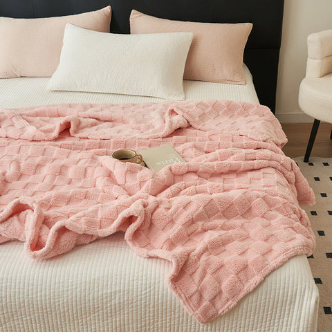 200*230Cm Light Pink Ultra Soft Waffle Textured Plush Fleece Blanket Large Cozy All Season Throw For Bed & Sofa Blankets