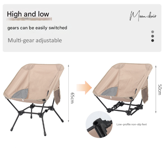 Black Lightweight Portable Camping Chair Adjustable Height Folding Moon With Breathable Mesh Carry Bag Camping Chairs
