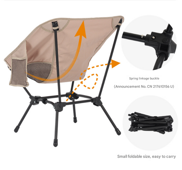 Black Lightweight Portable Camping Chair Adjustable Height Folding Moon With Breathable Mesh Carry Bag Camping Chairs