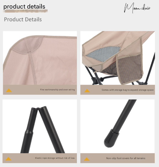 Black Lightweight Portable Camping Chair Adjustable Height Folding Moon With Breathable Mesh Carry Bag Camping Chairs