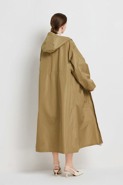 Size M Khaki Womens Chic Lightweight Waterproof Raincoat Long Hooded Packable Jacket With Pouch Coats Jackets & Vests