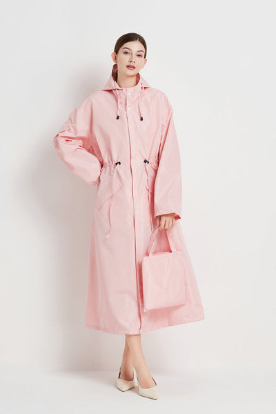Size M Pink Womens Chic Lightweight Waterproof Raincoat Long Hooded Packable Jacket With Pouch Coats Jackets & Vests