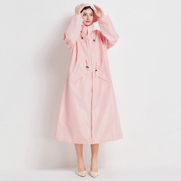 Size L Pink Womens Chic Lightweight Waterproof Raincoat Long Hooded Packable Jacket With Pouch Coats Jackets & Vests