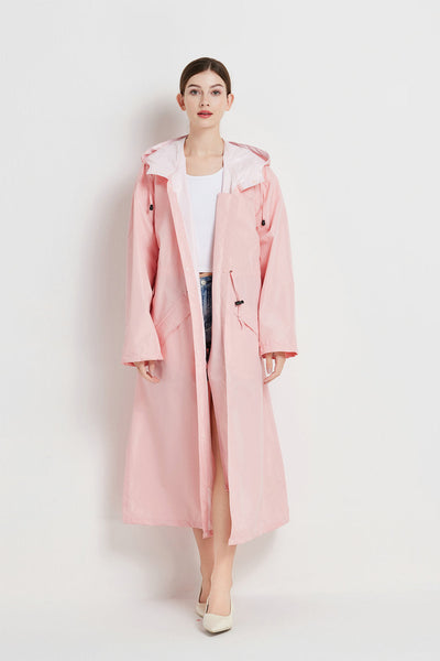 Size Xl Pink Womens Chic Lightweight Waterproof Raincoat Long Hooded Packable Jacket With Pouch Coats Jackets & Vests