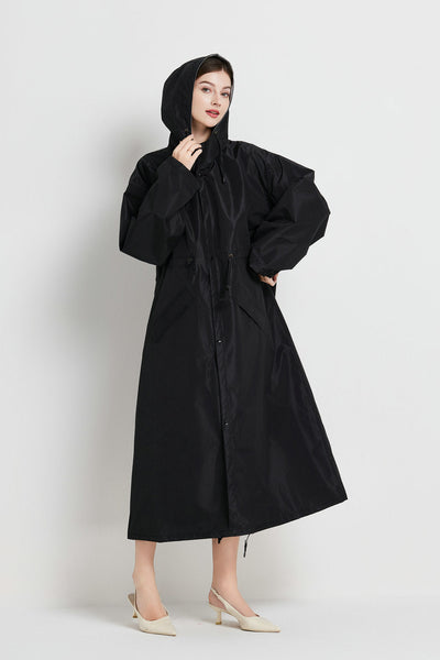 Size Xl Black Womens Chic Lightweight Waterproof Raincoat Long Hooded Packable Jacket With Pouch Coats Jackets & Vests