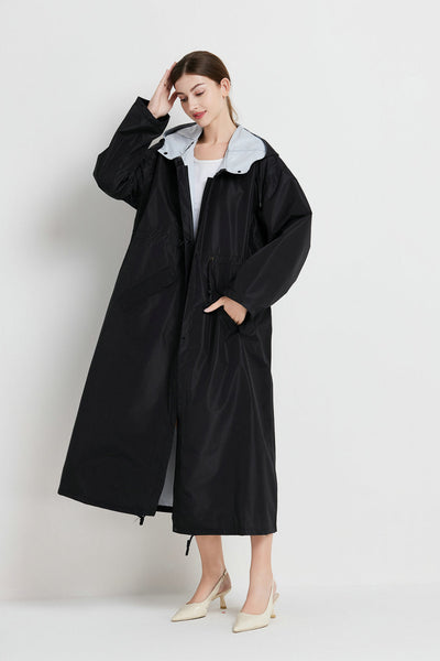 Size Xl Black Womens Chic Lightweight Waterproof Raincoat Long Hooded Packable Jacket With Pouch Coats Jackets & Vests