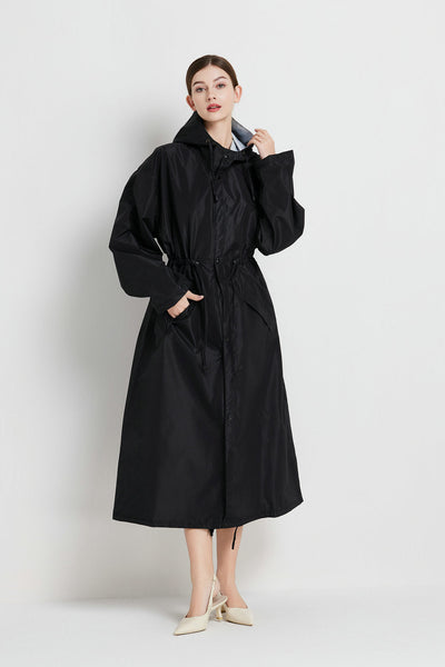 Size Xl Black Womens Chic Lightweight Waterproof Raincoat Long Hooded Packable Jacket With Pouch Coats Jackets & Vests