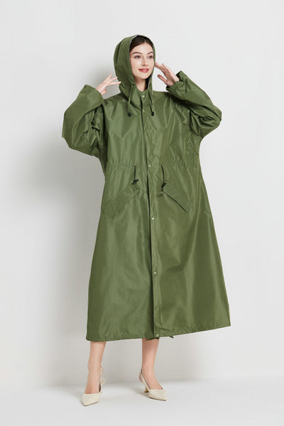 Size M Green Womens Chic Lightweight Waterproof Raincoat Long Hooded Packable Jacket With Pouch Coats Jackets & Vests