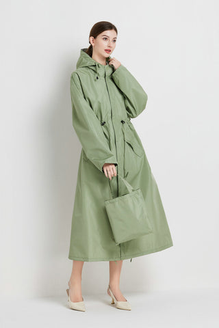 Size L Green Womens Chic Lightweight Waterproof Raincoat Long Hooded Packable Jacket With Pouch Coats Jackets & Vests