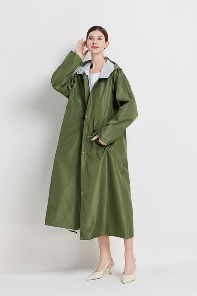 Size L Green Womens Chic Lightweight Waterproof Raincoat Long Hooded Packable Jacket With Pouch Coats Jackets & Vests
