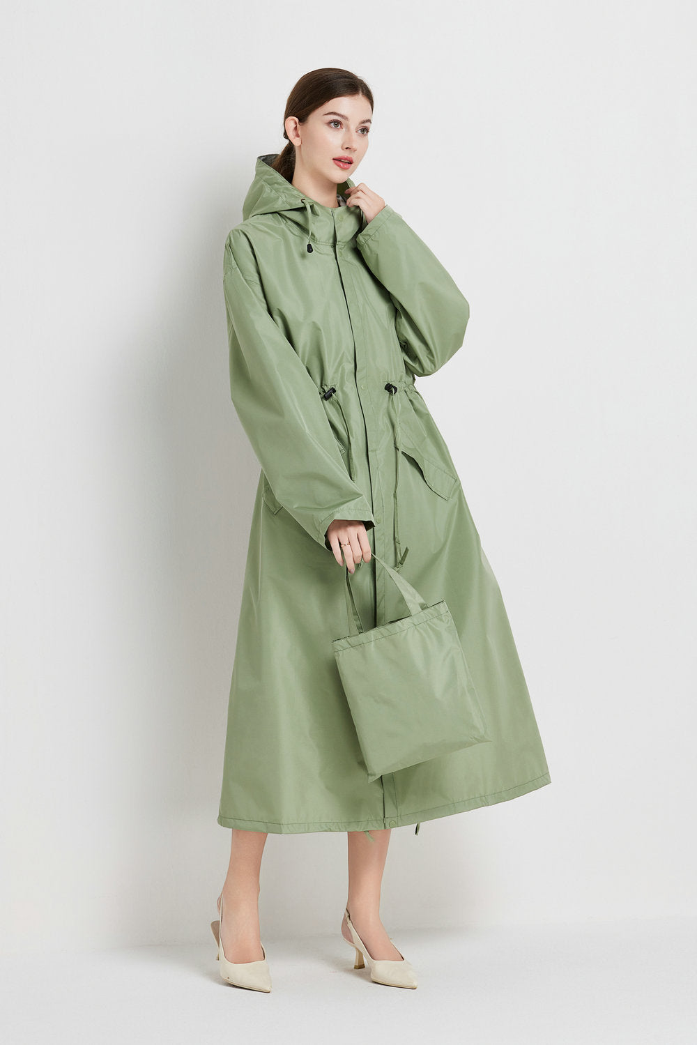 Size Xl Green Womens Chic Lightweight Waterproof Raincoat Long Hooded Packable Jacket With Pouch Coats Jackets & Vests