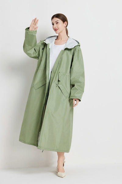 Size Xl Green Womens Chic Lightweight Waterproof Raincoat Long Hooded Packable Jacket With Pouch Coats Jackets & Vests