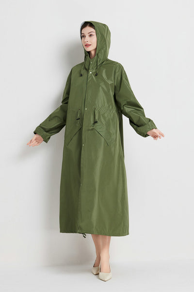 Size Xl Green Womens Chic Lightweight Waterproof Raincoat Long Hooded Packable Jacket With Pouch Coats Jackets & Vests