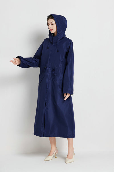 Size Xl Dark Blue Womens Chic Lightweight Waterproof Raincoat Long Hooded Packable Jacket With Pouch Coats Jackets & Vests