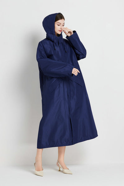 Size Xl Dark Blue Womens Chic Lightweight Waterproof Raincoat Long Hooded Packable Jacket With Pouch Coats Jackets & Vests