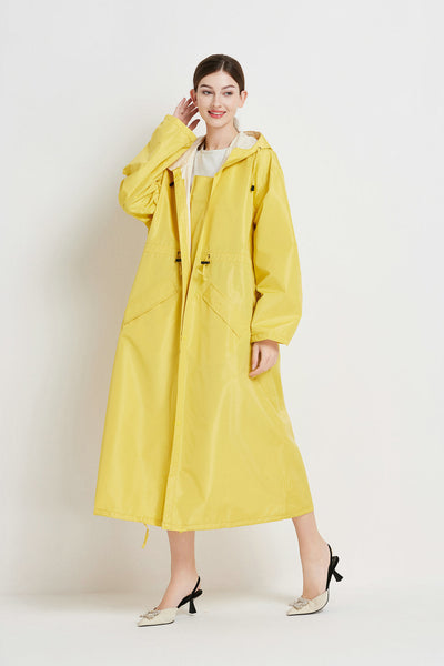 Size M Yellow Womens Chic Lightweight Waterproof Raincoat Long Hooded Packable Jacket With Pouch Coats Jackets & Vests