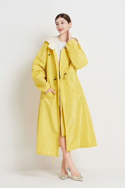 Size L Yellow Womens Chic Lightweight Waterproof Raincoat Long Hooded Packable Jacket With Pouch Coats Jackets & Vests