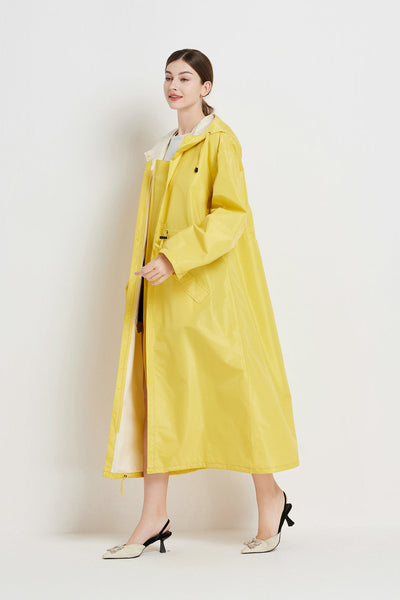 Size Xl Yellow Womens Chic Lightweight Waterproof Raincoat Long Hooded Packable Jacket With Pouch Coats Jackets & Vests