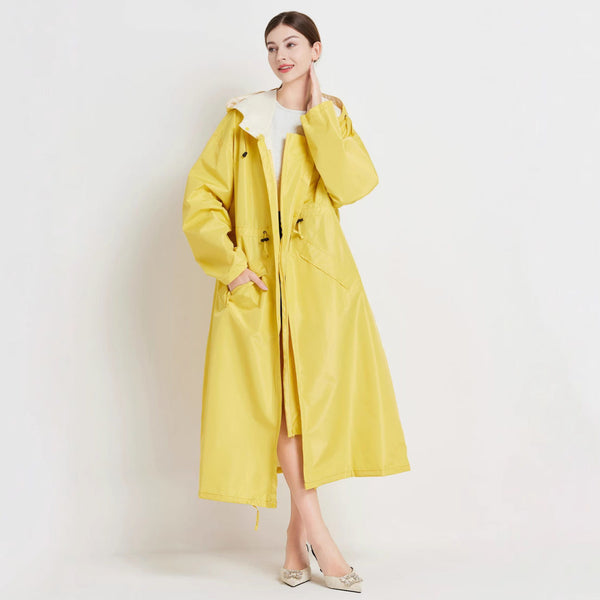 Size Xl Yellow Womens Chic Lightweight Waterproof Raincoat Long Hooded Packable Jacket With Pouch Coats Jackets & Vests