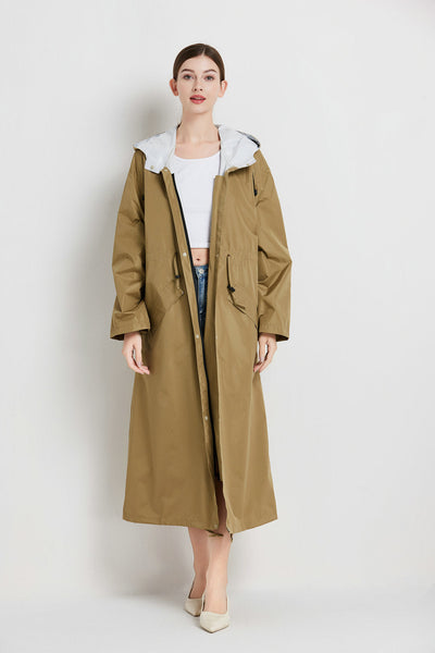 Size L Brown Womens Chic Lightweight Waterproof Raincoat Long Hooded Packable Jacket With Pouch Coats Jackets & Vests