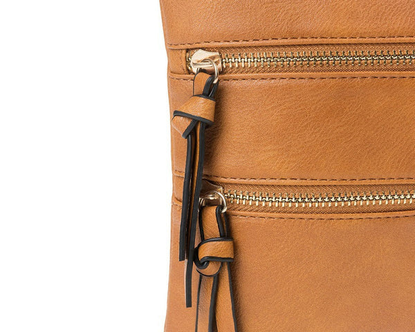 Brown Compact Women's Crossbody Bag Adjustable Strap Double Zipper Closure 18X21cm Lightweight Pu Leather Shoulder Women's Bags & Handbags