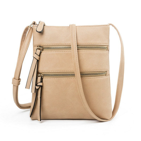Light Khaki Compact Women's Crossbody Bag Adjustable Strap Double Zipper Closure 18X21cm Lightweight Pu Leather Shoulder Women's Bags & Handbags