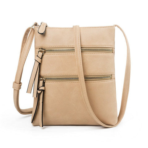 Light Khaki Compact Women's Crossbody Bag Adjustable Strap Double Zipper Closure 18X21cm Lightweight Pu Leather Shoulder Women's Bags & Handbags
