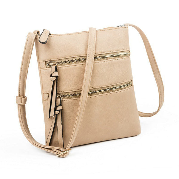 Light Khaki Compact Women's Crossbody Bag Adjustable Strap Double Zipper Closure 18X21cm Lightweight Pu Leather Shoulder Women's Bags & Handbags