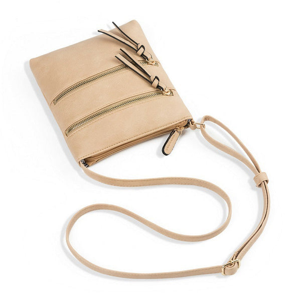 Light Khaki Compact Women's Crossbody Bag Adjustable Strap Double Zipper Closure 18X21cm Lightweight Pu Leather Shoulder Women's Bags & Handbags