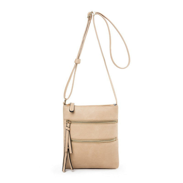 Light Khaki Compact Women's Crossbody Bag Adjustable Strap Double Zipper Closure 18X21cm Lightweight Pu Leather Shoulder Women's Bags & Handbags